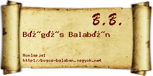 Bögös Balabán névjegykártya